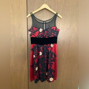 Plenty by Tracy Reese Red Silk Dress with Black Sheer Neckline Size 4